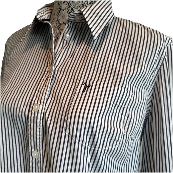 Jacob, dress shirt women's, XL, Black &white Striped button up high collar darts - Picture 2 of 16